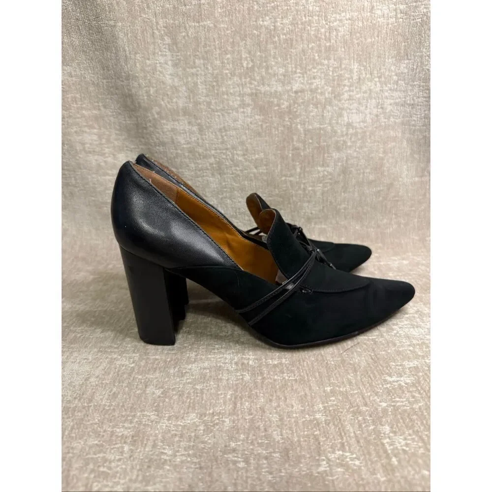 H by Halston Women's Suede Leather Pointed Toe Estelle Heeled Pumps Black Sz 10